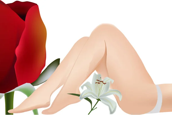 Jambes Femme Avec Bourgeon Rasa Rouge — Image vectorielle