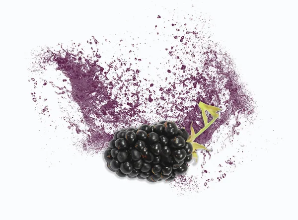黑莓果 在白色的背景上与一滴果汁隔离 — 图库照片