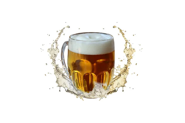 Bicchiere Birra Con Spruzzi Schiuma Gialla Bianca — Foto Stock