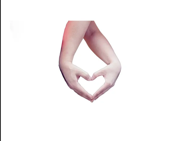 hands forming the heart on white background-