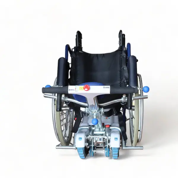Electric wheelchair for disabled people on white background