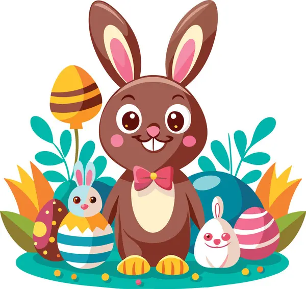 Chocolate Rabbit Easter Theme — Stock Vector