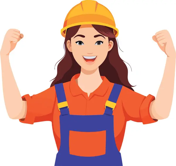 Trabalhadora Construção Feminina Confiante Celebrando Sucesso —  Vetores de Stock