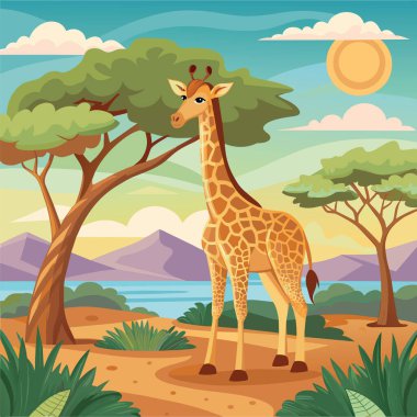 Giraffe in its natural environment clipart