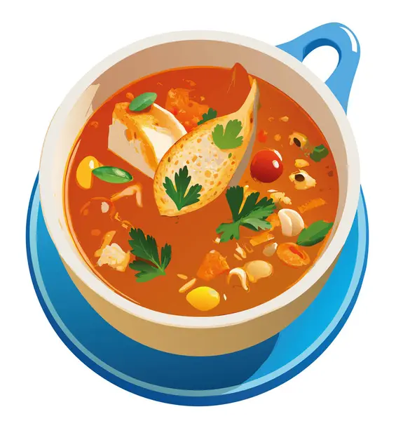 stock vector Ligurian fish soup with toasted bread