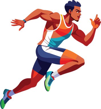 Genç atletik erkek hızlı koşuyor. Spor kıyafetleri giyiyor.