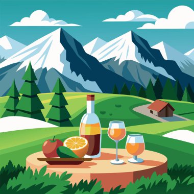 Orange cocktails and the white alpine hills clipart