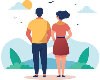 Genç çift, tropik plaj tatilinde romantik bir kaçamağın tadını çıkarıyor.