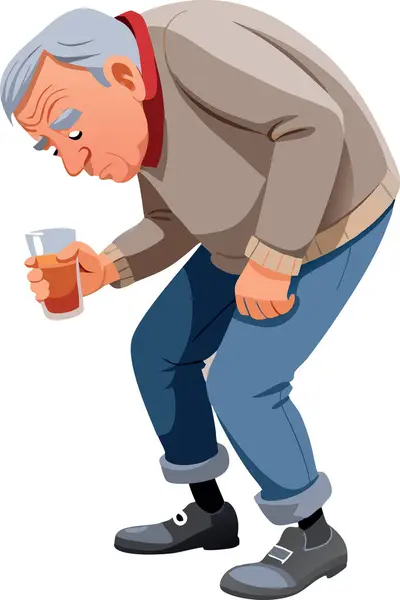 stock vector Sad elderly man leaning and holding a glass