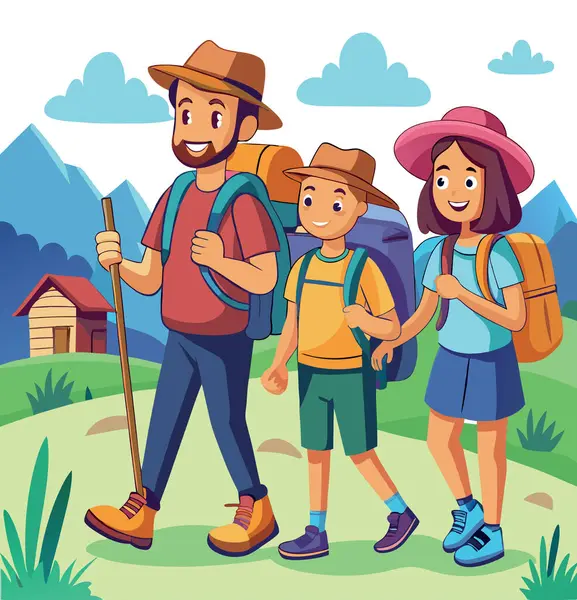 Aile dağlarda yürüyüş yapıyor, açık hava aktivitelerini destekliyor ve birlikte kaliteli zaman geçiriyorlar.