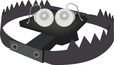 Bear trap uses two light bulbs as bait to attract its prey in this conceptual illustration about dangerous attractions clipart