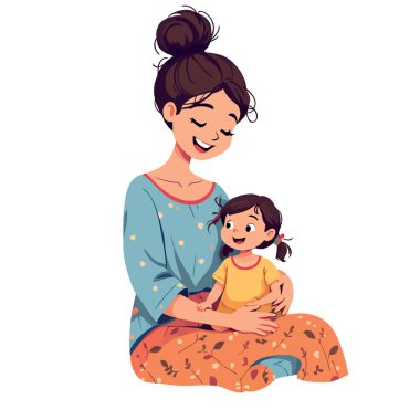 Mutlu anne, tatlı bebeğini kucaklıyor, anneliğin ve çocuk bakıcılığının tadını çıkarıyor.