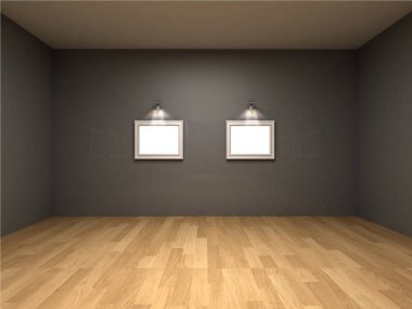 Sanat Galerisi Duvarı fotoğrafı çerçeveli. 3d resimleme