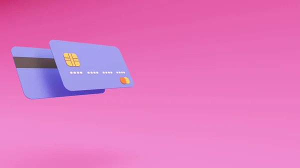 3D credit card money financial security for online shopping isolated on a pink background, online payment credit card. business finance, online banking and online shopping. 3d rendering illustration
