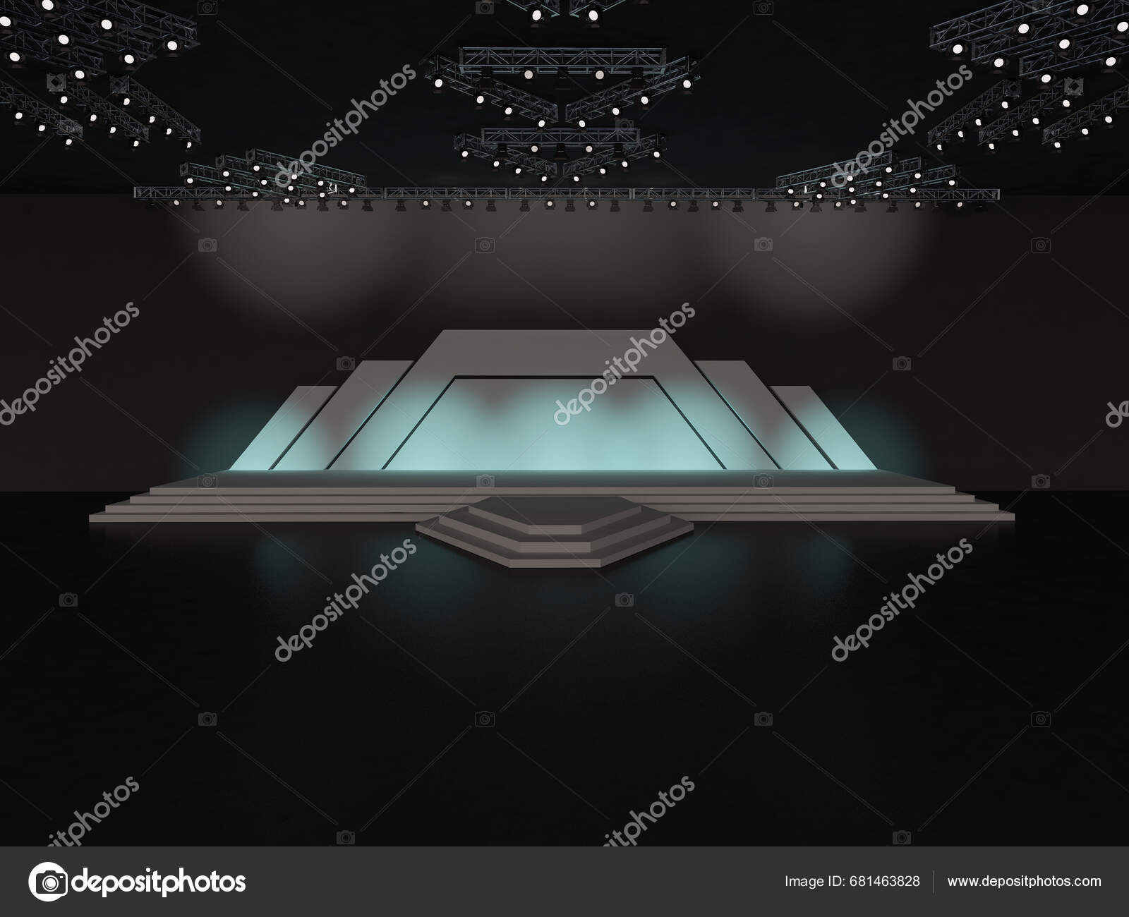 Event Empty Stage Stairs Front View Projection Backdrop Ceiling