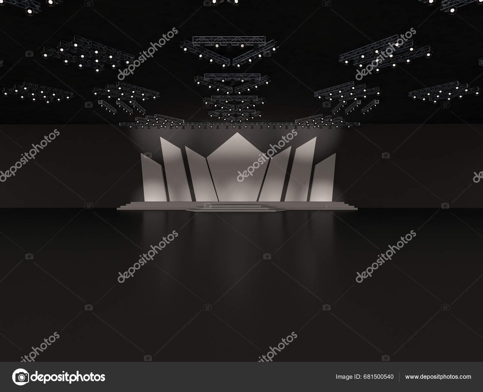 Event Empty Stage Stairs Front View Projection Backdrop Ceiling