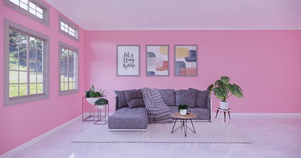Moderne Wohnzimmereinrichtung Mit Sofa Und Holzboden Wohnzimmereinrichtung Design Mit Grauem — Stockfoto