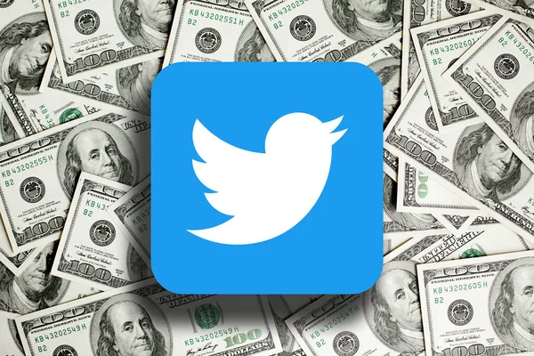 Ikona Twittera Umieszczona Tle Pieniędzy Twitter Amerykański Serwis Informacyjny Online — Zdjęcie stockowe
