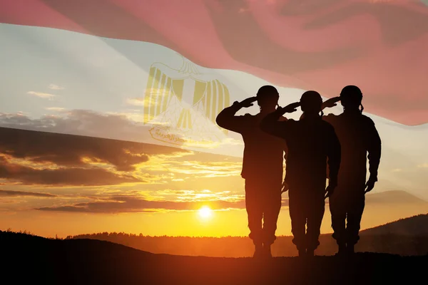 Double Exposure Silhouettes Soliders Sunset Sunrise Flag Egypt Greeting Card — Photo