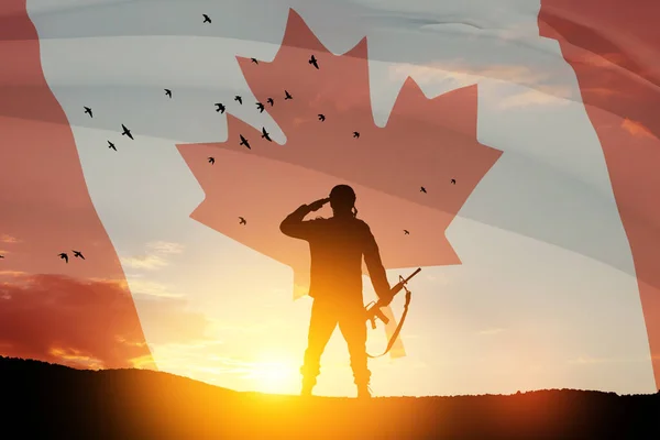 Canada Army Soldier Saluting Background Sunset Sunrise Canada Flag Greeting — Photo
