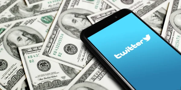Twitter Logo Smartphone Screen Background Dollars Twitter Microblogging Social Networking — Stock Photo, Image