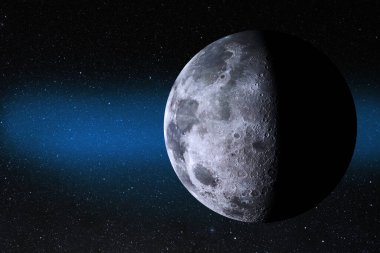 Moon in space with blue nebula. National Moon Day. Elements of this image furnished by NASA.