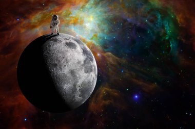 Astronaut at the spacewalk on the moon. National Moon Day. Space Exploration Day. Elements of this image furnished by NASA.