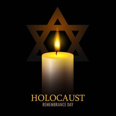 International holocaust remembrance day. One burning candle and star of David on black background. EPS10 vector.