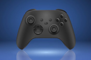 Black gamepad on blue background. EPS10 vector illustration with simple gradients.