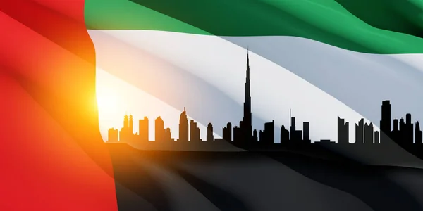 Dubai Skyline View Flag United Arab Emirates Uae Celebration National — Stockfoto
