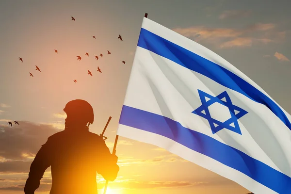Silhouette Soldier Israel Flag Sunrise Desert Concept Armed Forces Israel — Stock Photo, Image