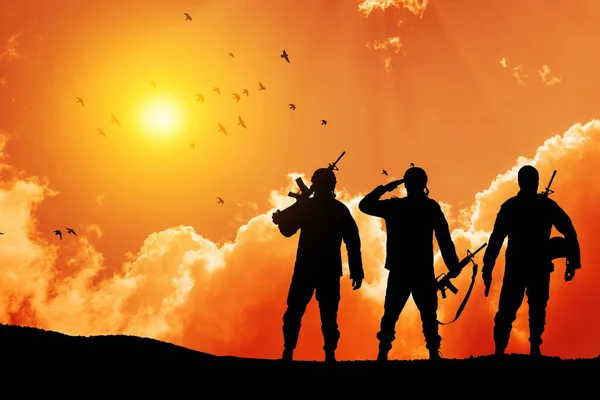 Silhouettes Soldiers Sunrise Concept Protection Patriotism Honor Armed Forces Turkey — ストック写真