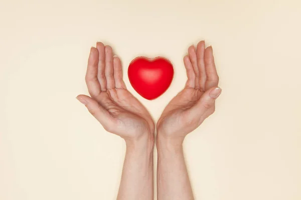 Conceito Saúde Medicina Caridade Perto Mãos Femininas Com Pequeno Coração — Fotografia de Stock