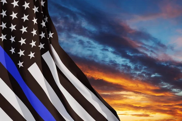 American Flag Police Support Symbol Thin Blue Line Sunset Sky — Stockfoto