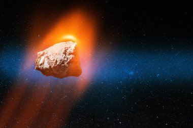 Uzayda büyük bir göktaşı. Potansiyel olarak tehlikeli asteroitler. Uzay boşluğunda göktaşı. Uluslararası Göktaşı Günü.