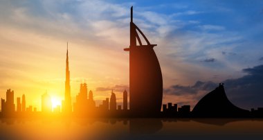 United Arab Emirates, Dubai skyline view at sunset. UAE celebration. National day, Flag day, Commemoration day, Martyrs day.