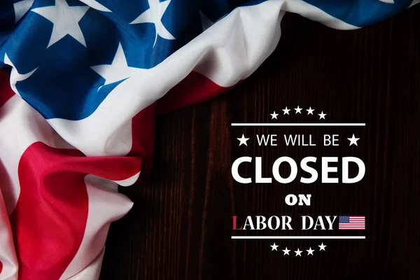 Labor Day Background Design American Flag Wooden Table Message Closed — Fotografia de Stock