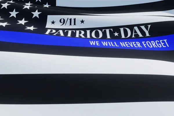 Polis Destekli Amerikan Bayrağı Nce Mavi Çizgi Hatırlıyorum Eylül 2001 — Stok fotoğraf