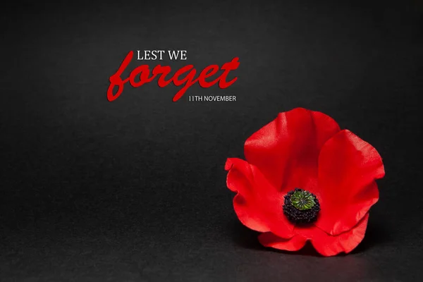 Poppy Kitűző Emlékezés Napjára Mákvirág Fekete Háttérrel Nehogy Elfelejtsük — Stock Fotó
