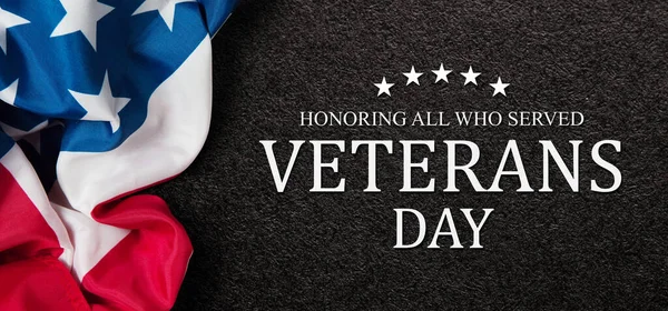 Primo Piano Della Bandiera Americana Con Text Veterans Day Honoring — Foto Stock