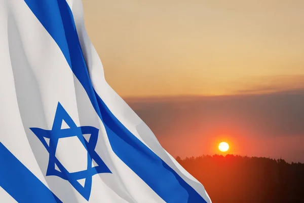 Флаг Израиля Звездой Давида Над Облачным Небом Закате Патриотическая Концепция — стоковое фото