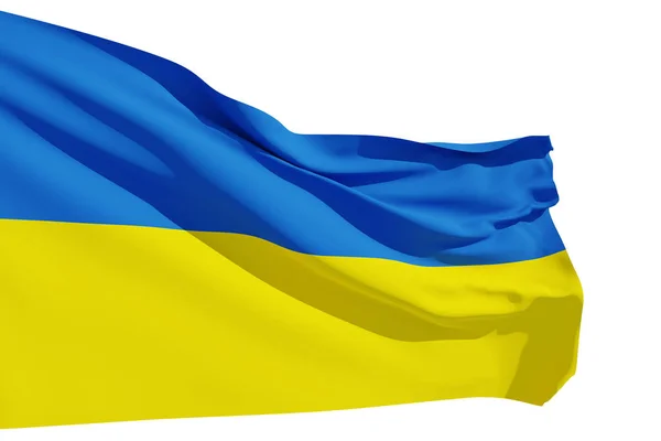 Vereinzelt Wehte Die Ukrainische Nationalflagge Auf Weißem Hintergrund Rendering — Stockfoto