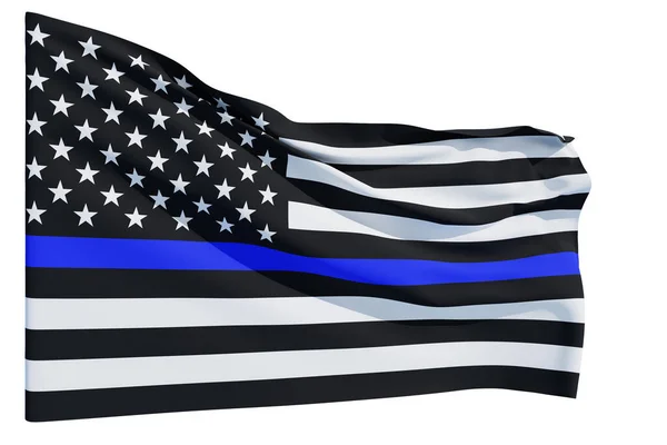 Bandiera Americana Con Simbolo Supporto Della Polizia Linea Blu Sottile — Foto Stock