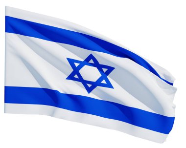Beyaz arka planda İsrail bayrağı sallanıyor. 3d oluşturma.