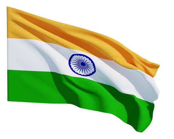 Индийский Флаг Развевается Изолированно Белом Фоне Рендеринг — стоковое фото