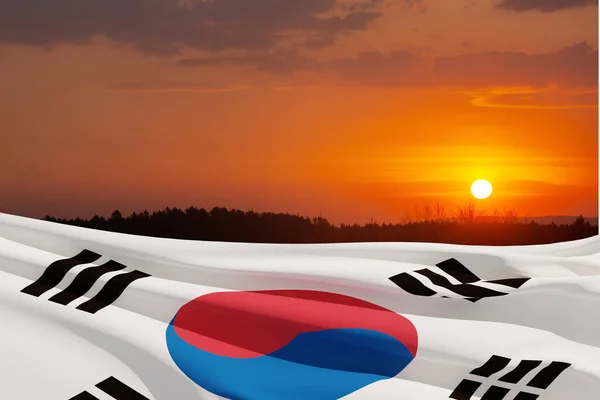 Waving South Korea Flag Sunset Sky Background Place Your Text — Foto de Stock