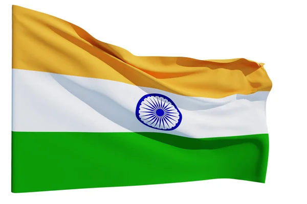 Σημαία Ινδίας Που Κυματίζει Απομονωμένη Λευκό Φόντο Απόδοση — Φωτογραφία Αρχείου