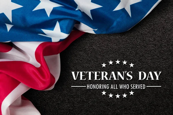 Closeup American Flag Text Veterans Day Honoring All Who Served — Stockfoto