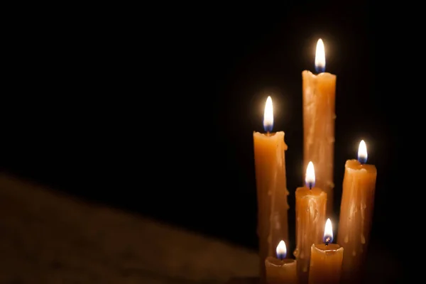 Six Burning Candles Black Background International Holocaust Remembrance Day January — Stock Photo, Image