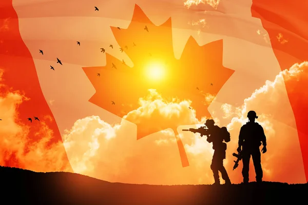 Canada Army Soldiers Background Sunset Sunrise Canada Flag Greeting Card — Stok fotoğraf